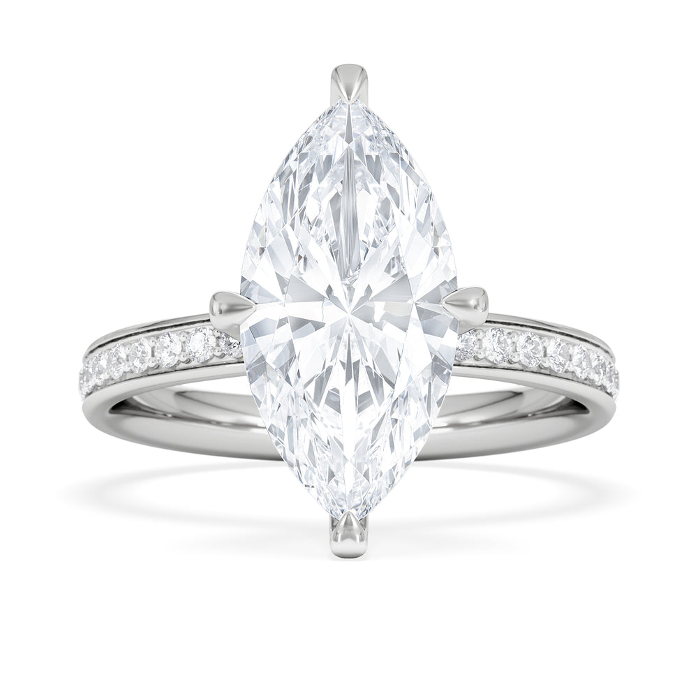 Origin Twist 3.00ct Marquise Cut Lab Diamond Solitaire Engagement Ring with Side Stones in 18K White Gold