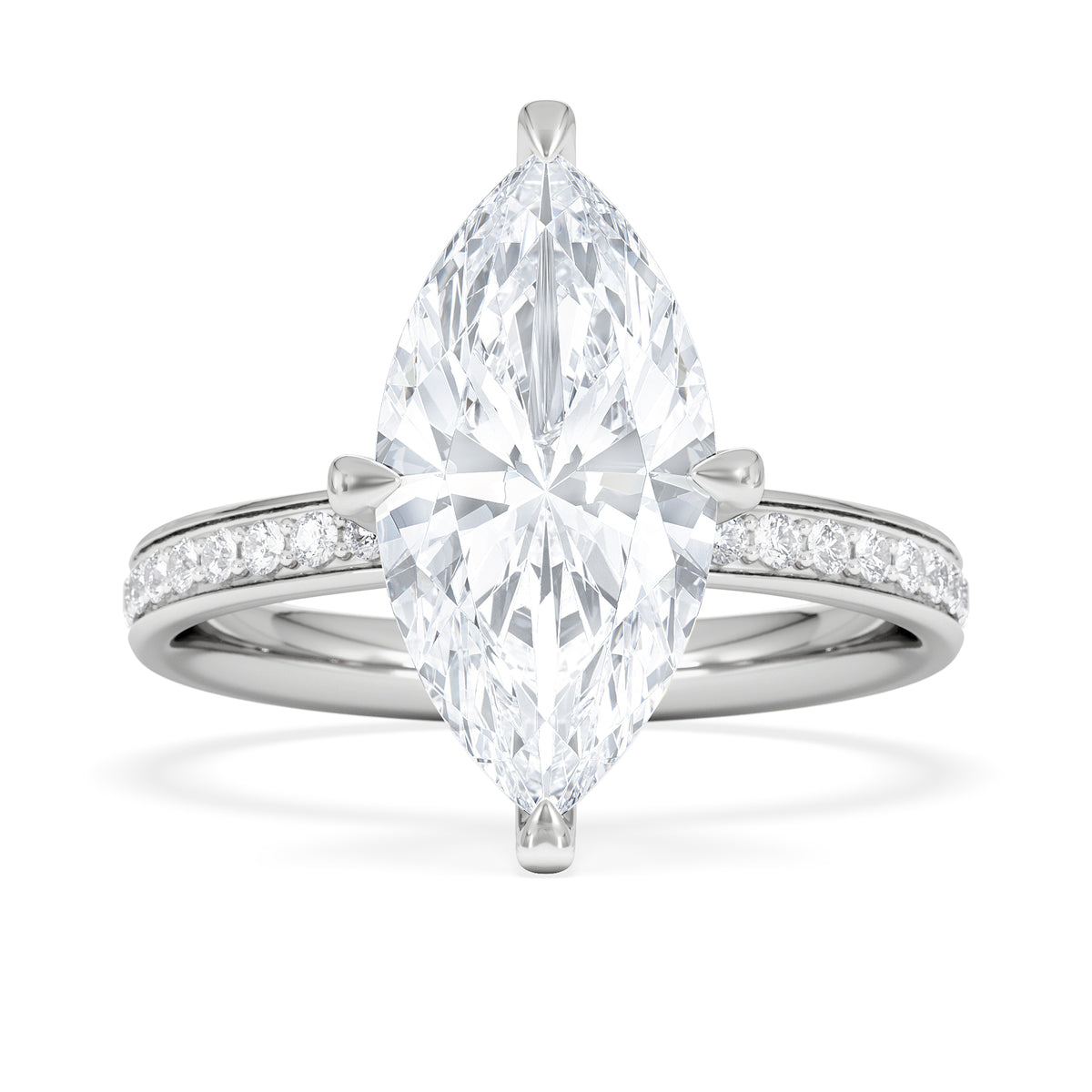 Origin Twist 3.00ct Marquise Cut Lab Diamond Solitaire Engagement Ring with Side Stones in 18K White Gold