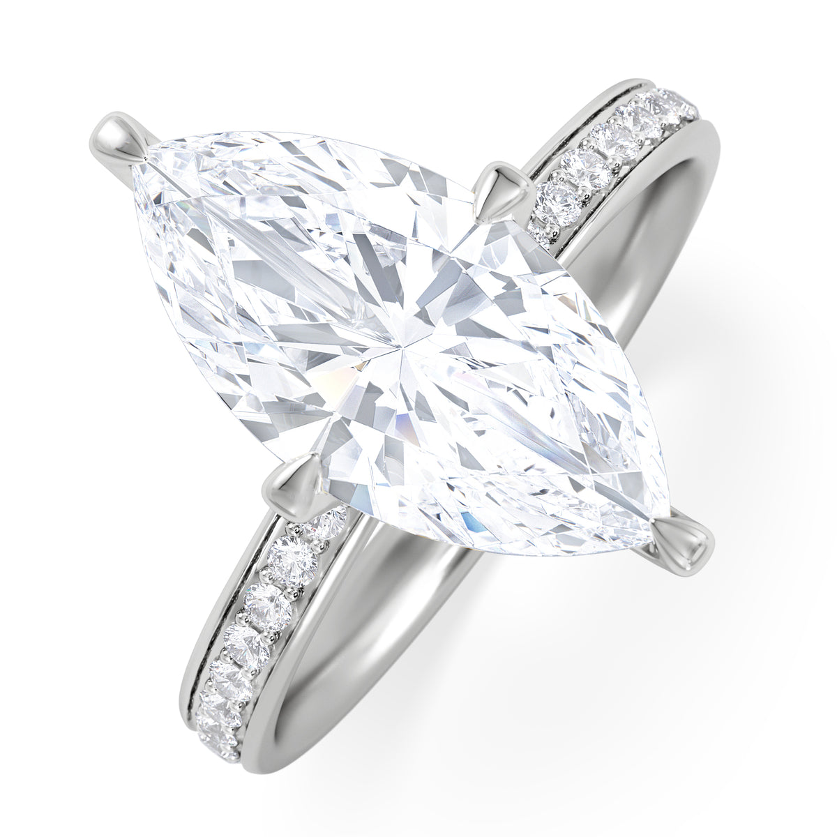 Origin Twist 3.00ct Marquise Cut Lab Diamond Solitaire Engagement Ring with Side Stones in 18K White Gold