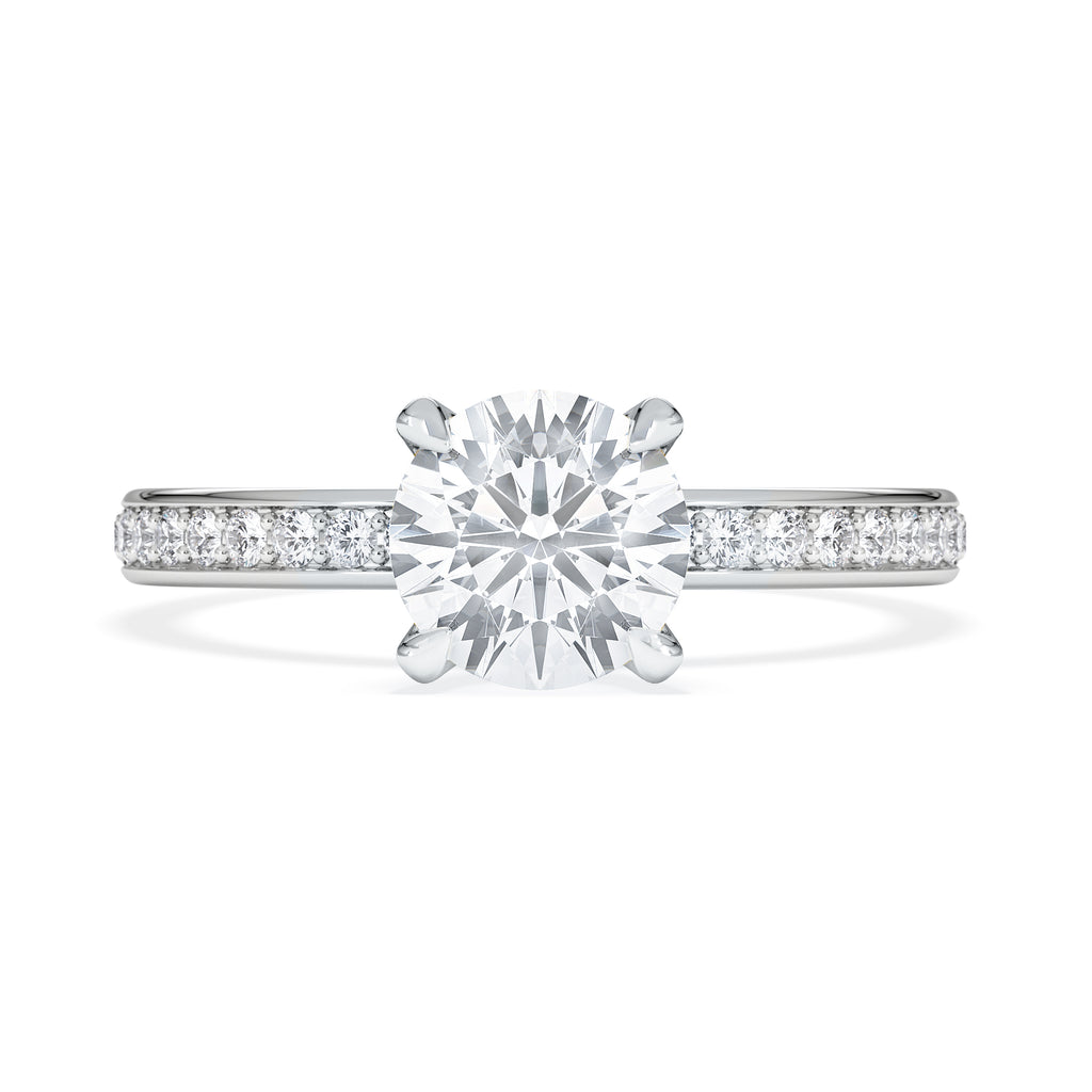 Origin 1.25ct Round Cut Lab Diamond Solitaire Engagement Ring with Side Stones in 18K White Gold