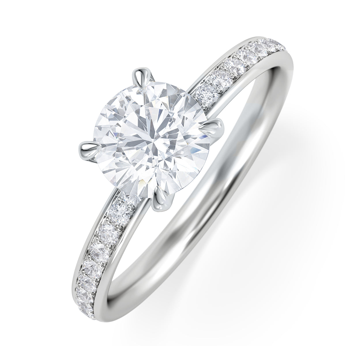 Origin 1.25ct Round Cut Lab Diamond Solitaire Engagement Ring with Side Stones in 18K White Gold