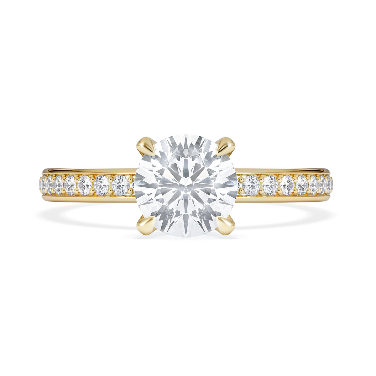 Origin 1.25ct Round Cut Lab Diamond Solitaire Engagement Ring with Side Stones in 18K Yellow Gold