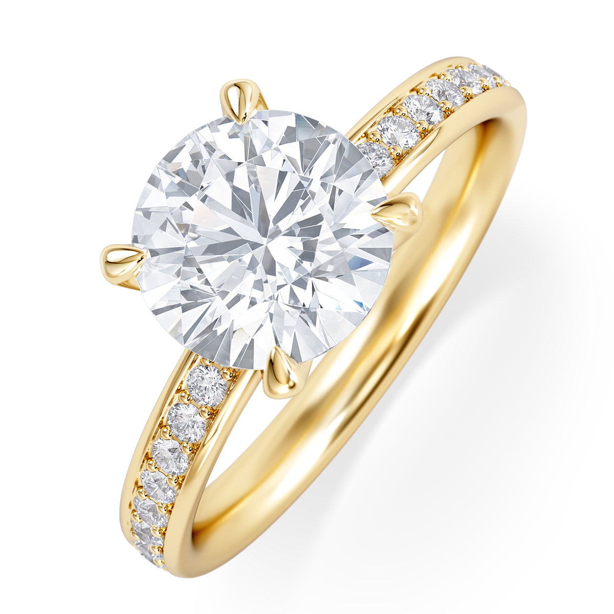 Origin 2.25ct Round Cut Lab Diamond Solitaire Engagement Ring with Side Stones in 18K Yellow Gold