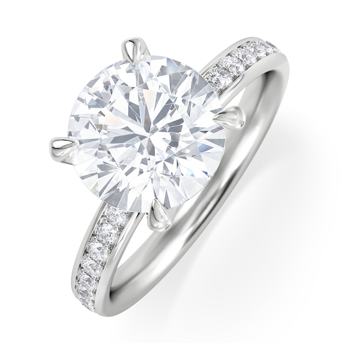 Origin 3.30ct Round Cut Lab Diamond Solitaire Engagement Ring with Side Stones in 18K White Gold