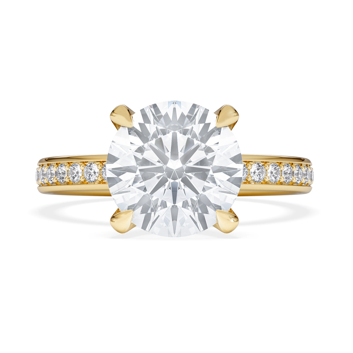 Origin 3.30ct Round Cut Lab Diamond Solitaire Engagement Ring with Side Stones in 18K Yellow Gold