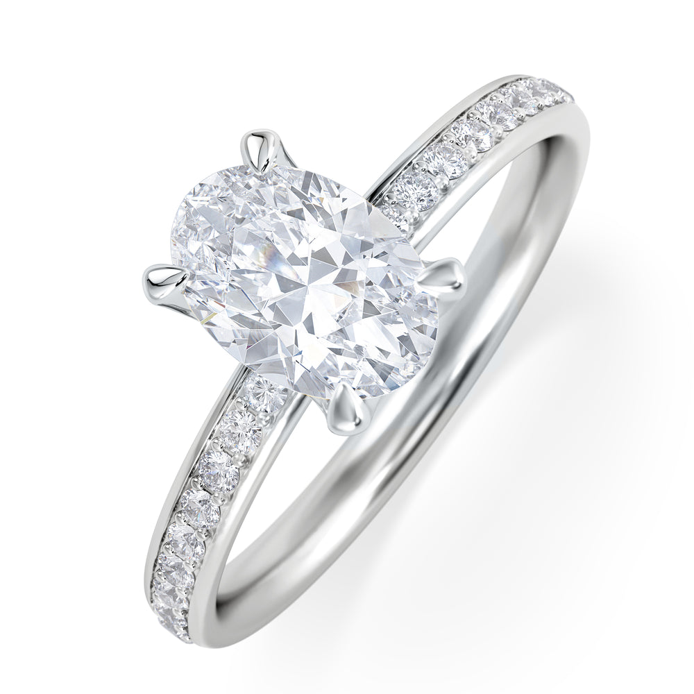 Origin 1.25ct Oval Cut Lab Diamond Solitaire Engagement Ring with Side Stones in Platinum