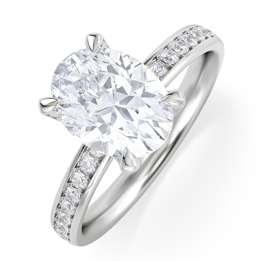 Origin 2.25ct Oval Cut Lab Diamond Solitaire Engagement Ring with Side Stones in 18K White Gold