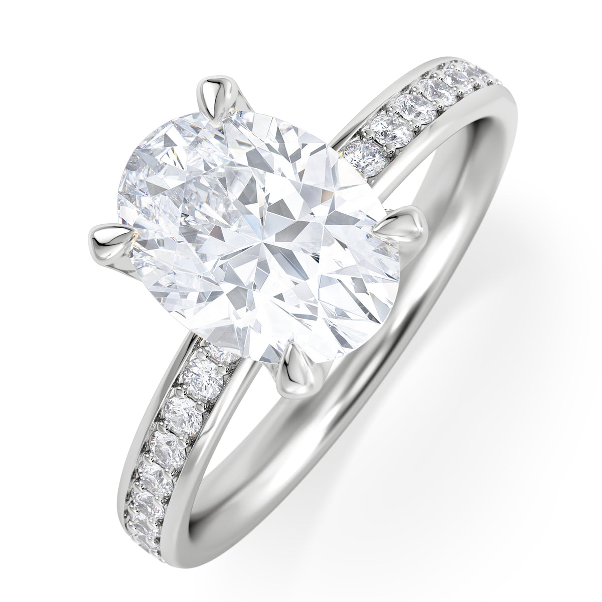 Origin 2.25ct Oval Cut Lab Diamond Solitaire Engagement Ring with Side Stones in Platinum