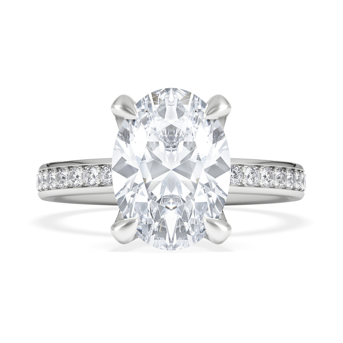 Origin 3.30ct Oval Cut Lab Diamond Solitaire Engagement Ring with Side Stones in Platinum
