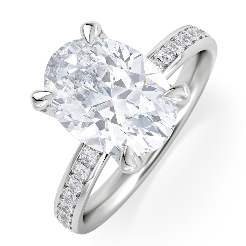 Origin 3.30ct Oval Cut Lab Diamond Solitaire Engagement Ring with Side Stones in Platinum