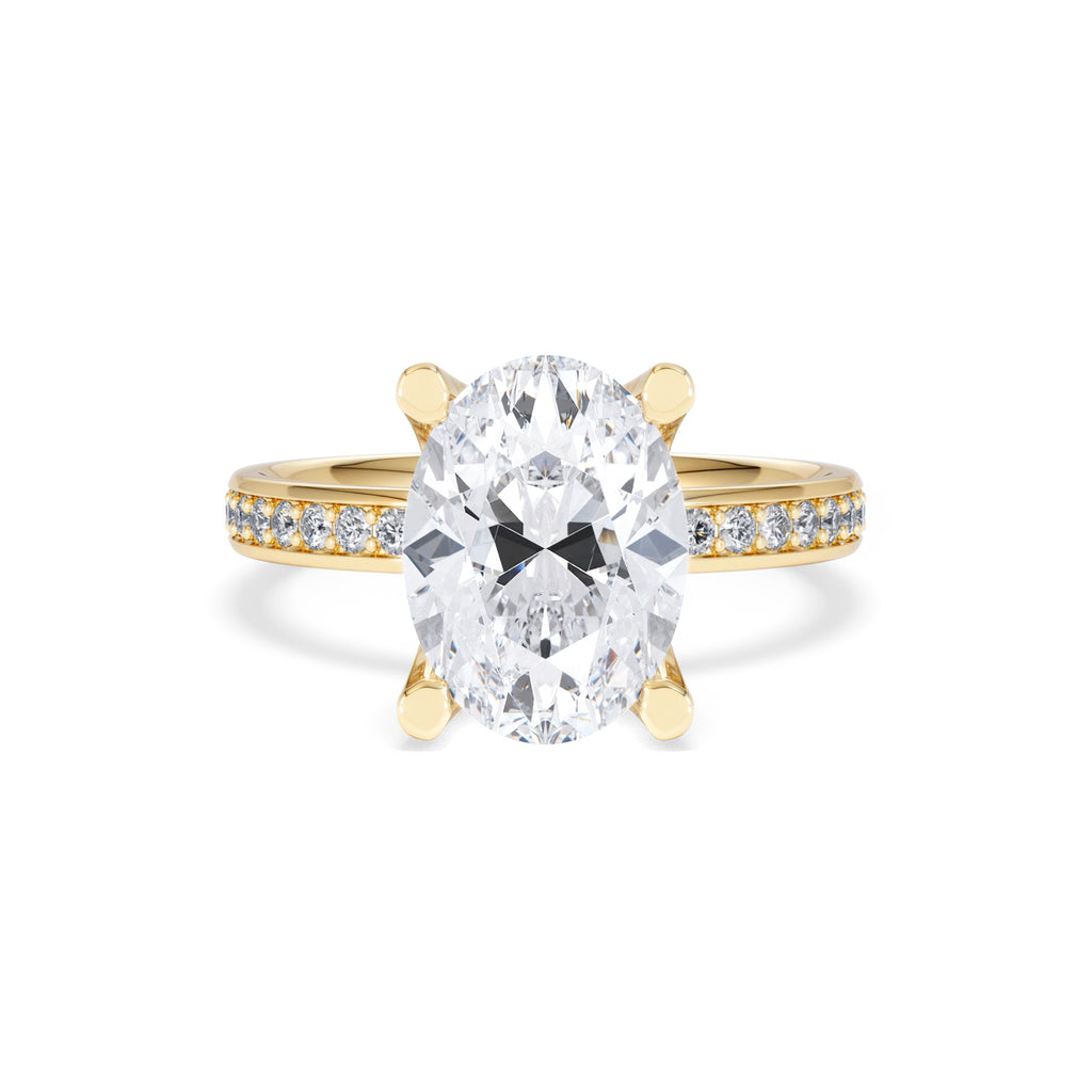 Origin 3.30ct Oval Cut Lab Diamond Solitaire Engagement Ring with Side Stones in 18K Yellow Gold