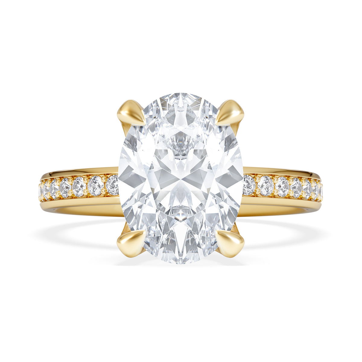 Origin 3.30ct Oval Cut Lab Diamond Solitaire Engagement Ring with Side Stones in 18K Yellow Gold
