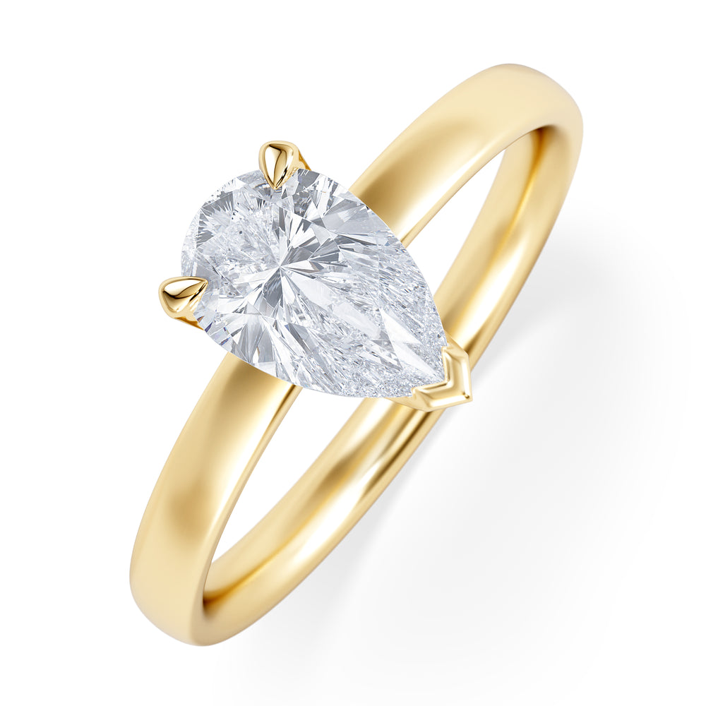 Origin 1.00ct Pear Cut Lab Diamond Solitaire Engagement Ring in 18K Yellow Gold