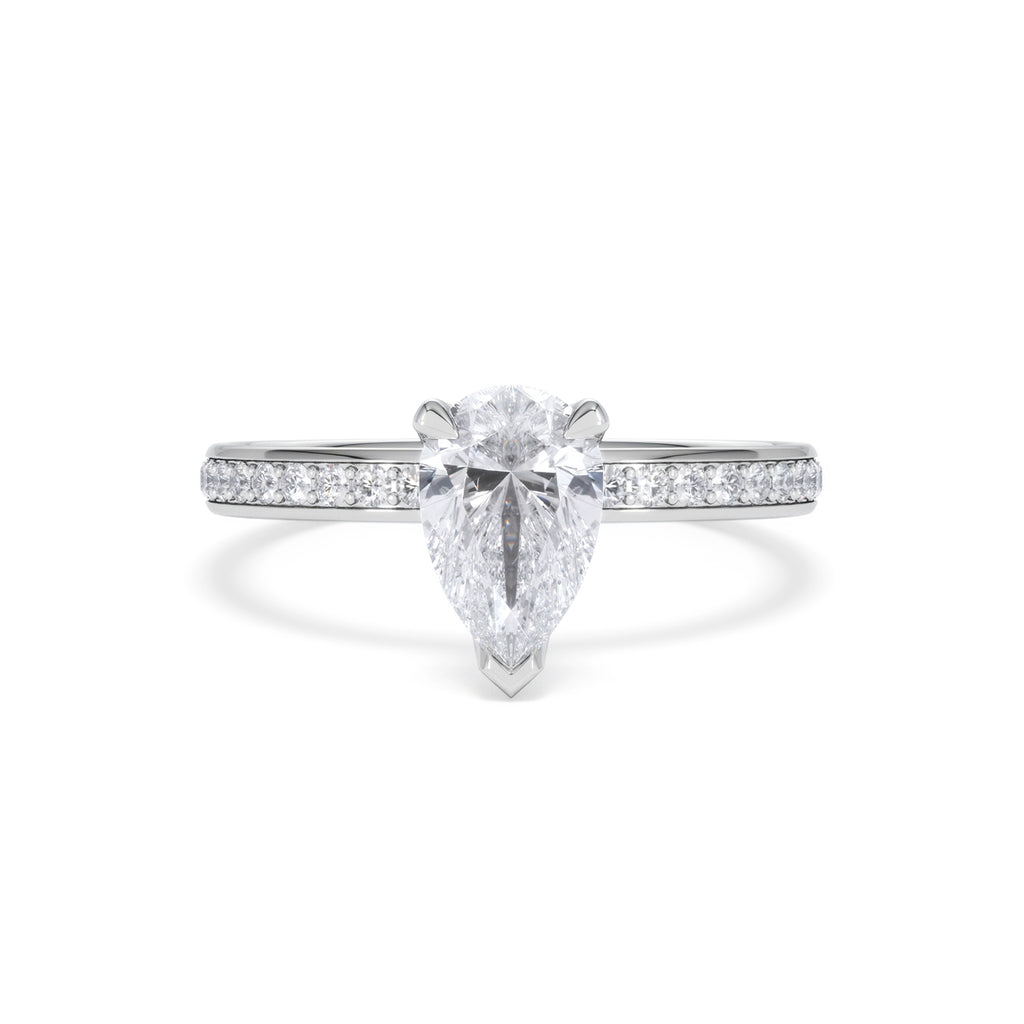 Origin 1.25ct Pear Cut Lab Diamond Solitaire Engagement Ring with Side Stones in Platinum