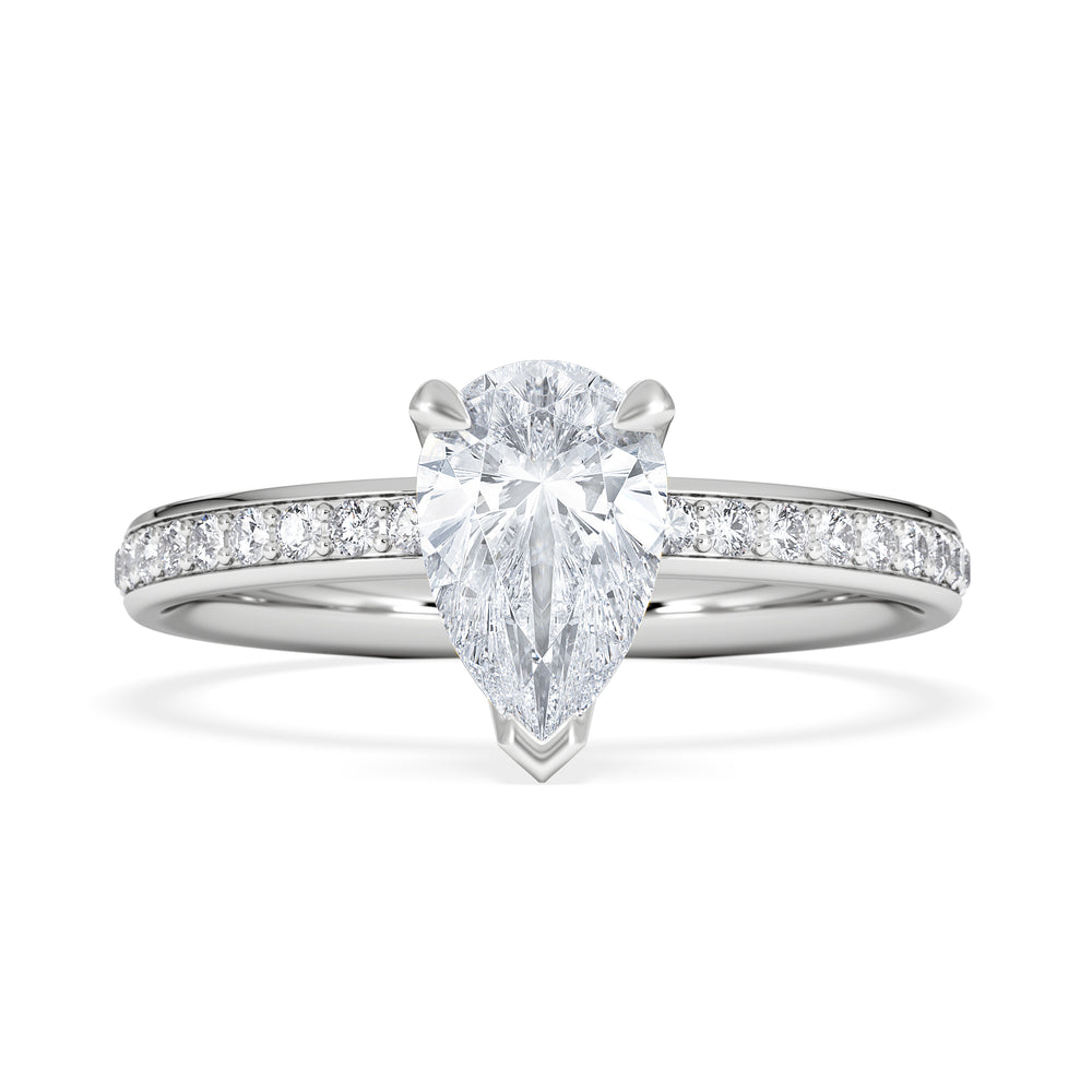 Origin 1.25ct Pear Cut Lab Diamond Solitaire Engagement Ring with Side Stones in Platinum