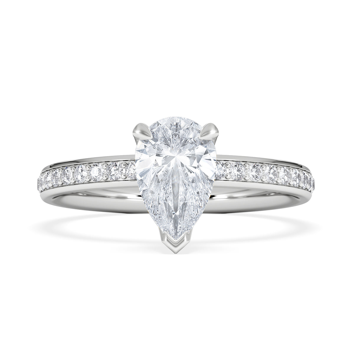 Origin 1.25ct Pear Cut Lab Diamond Solitaire Engagement Ring with Side Stones in Platinum