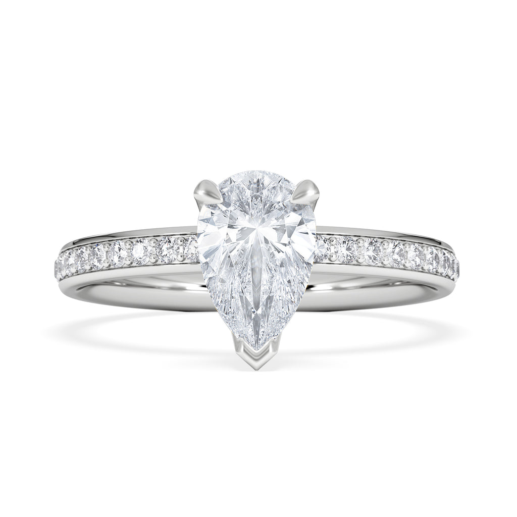 Origin 1.25ct Pear Cut Lab Diamond Solitaire Engagement Ring with Side Stones in 18K White Gold