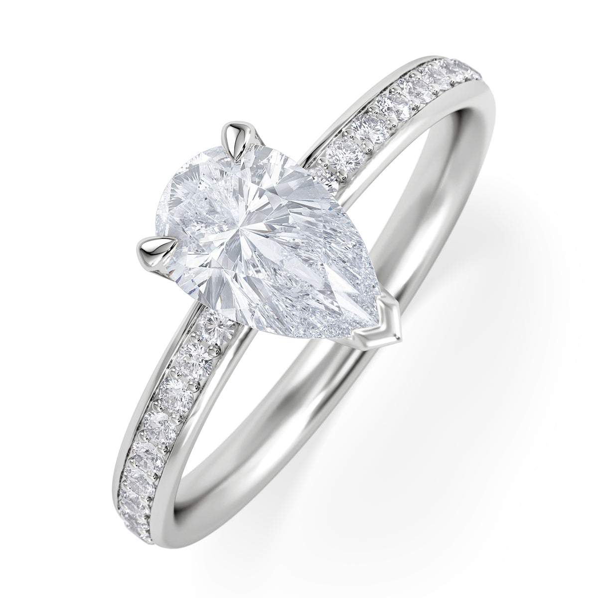 Origin 1.25ct Pear Cut Lab Diamond Solitaire Engagement Ring with Side Stones in Platinum