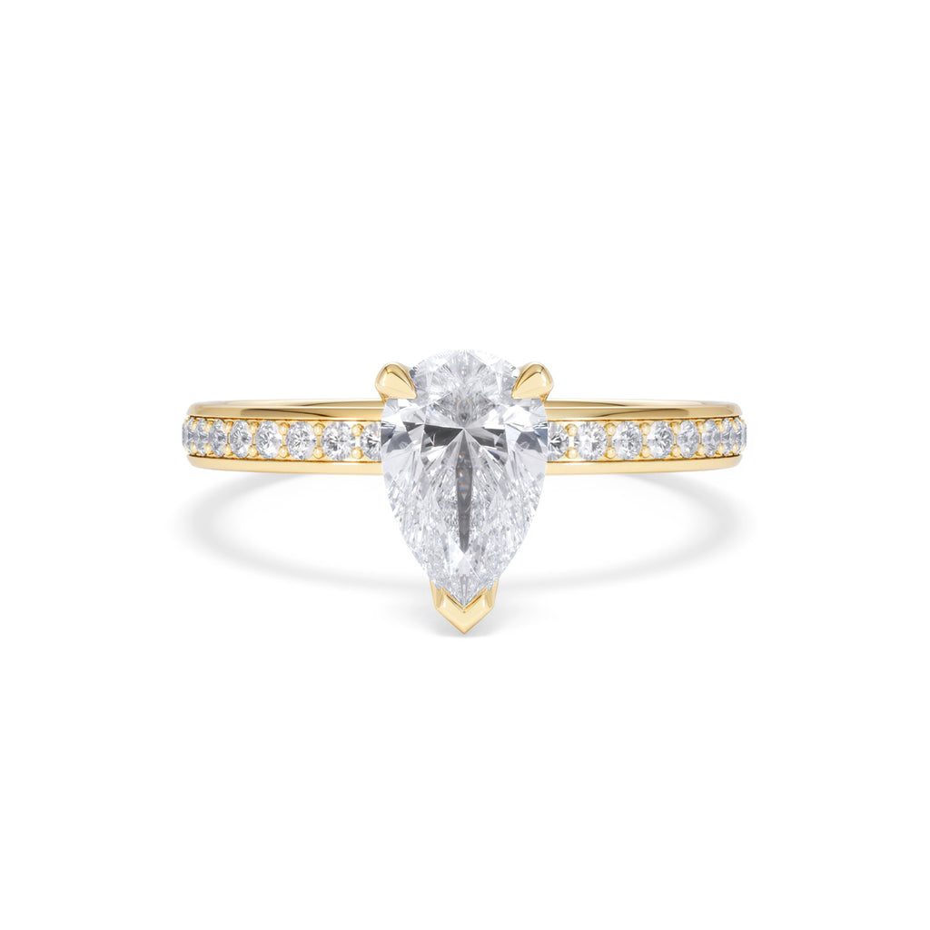 Origin 1.25ct Pear Cut Lab Diamond Solitaire Engagement Ring with Side Stones in 18K Yellow Gold