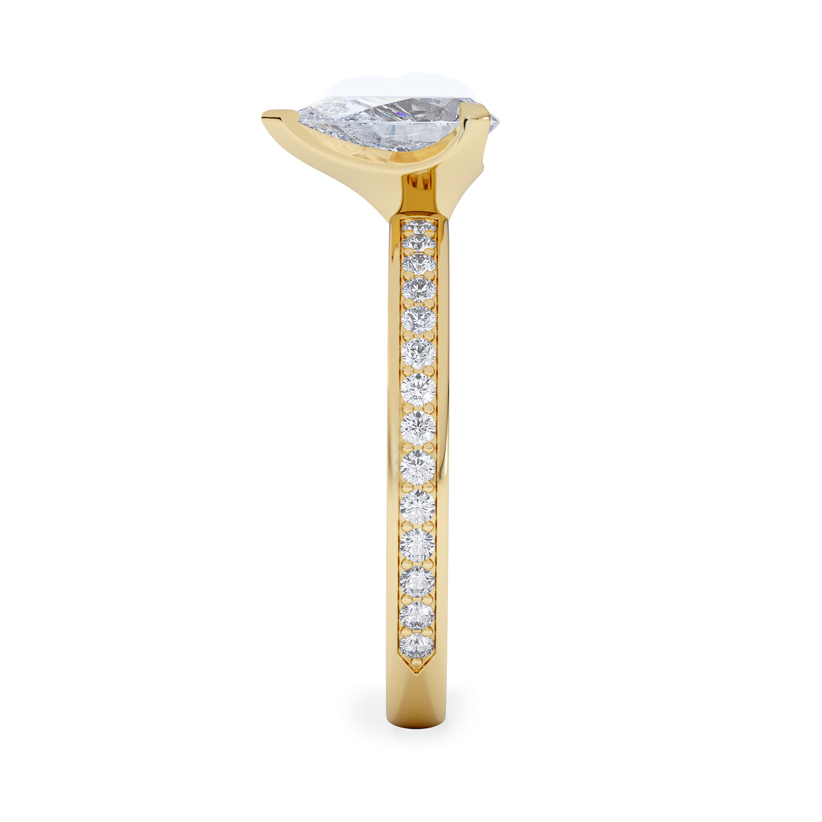 Origin 1.25ct Pear Cut Lab Diamond Solitaire Engagement Ring with Side Stones in 18K Yellow Gold