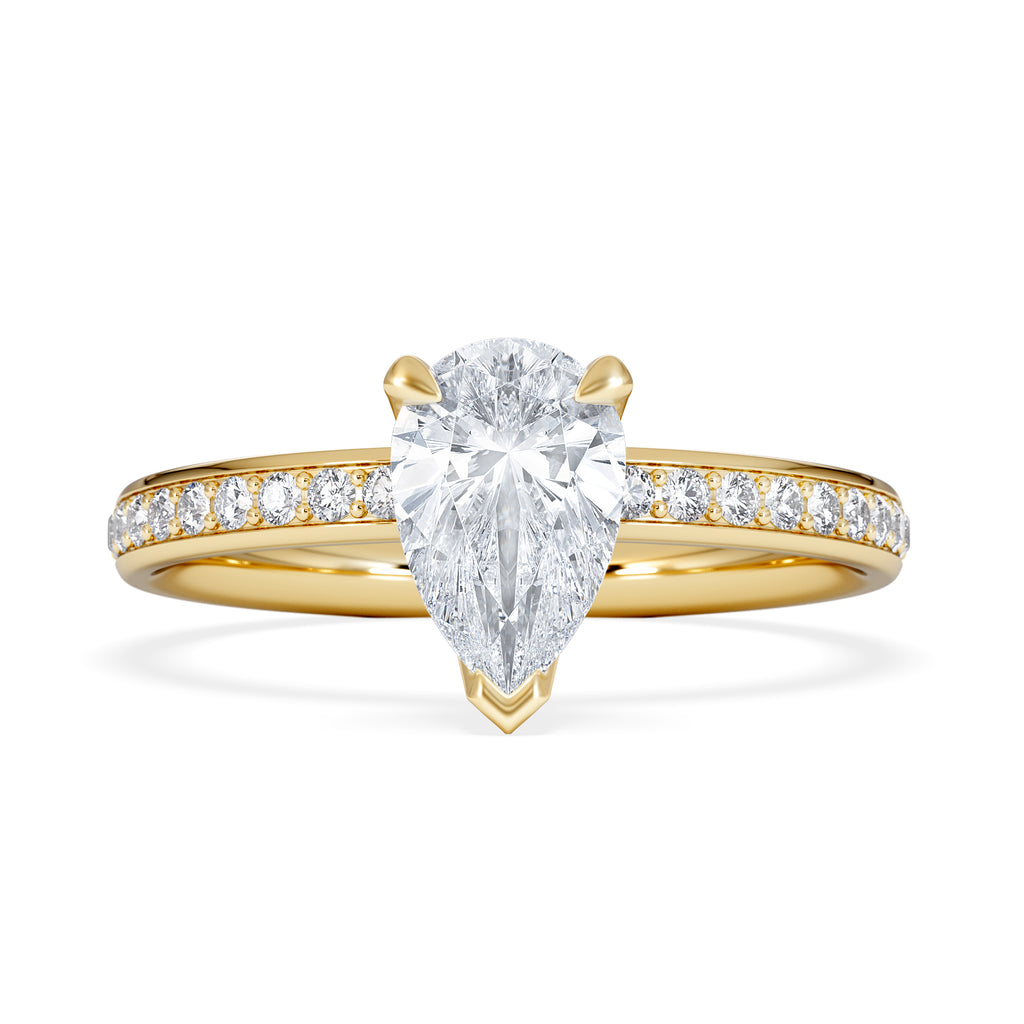 Origin 1.25ct Pear Cut Lab Diamond Solitaire Engagement Ring with Side Stones in 18K Yellow Gold