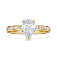 Origin 1.25ct Pear Cut Lab Diamond Solitaire Engagement Ring with Side Stones in 18K Yellow Gold
