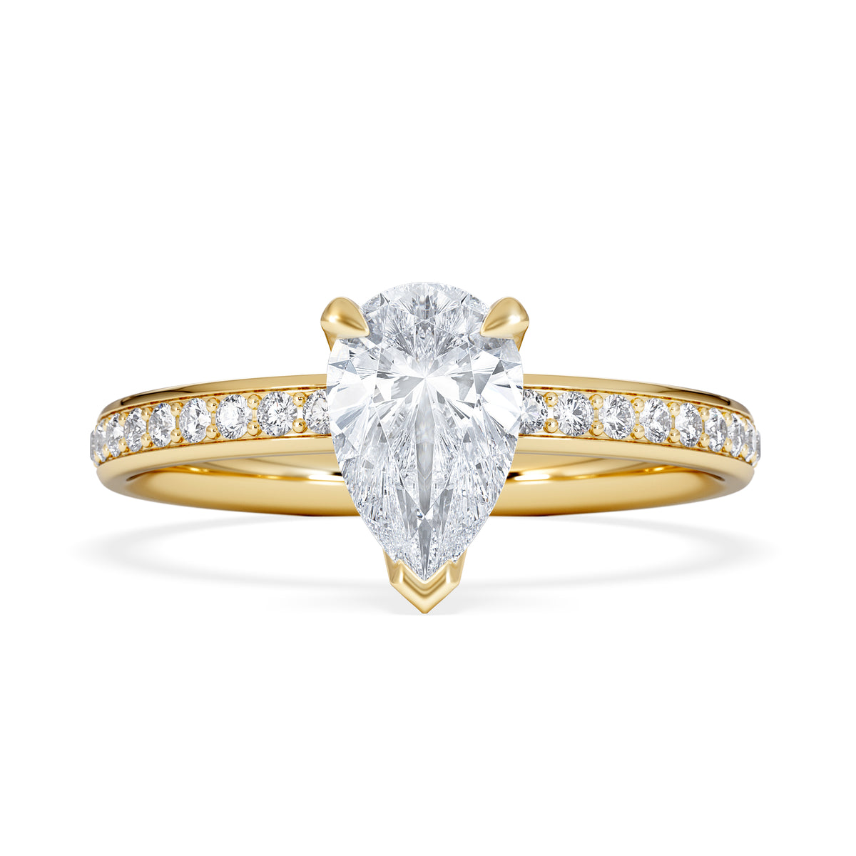 Origin 1.25ct Pear Cut Lab Diamond Solitaire Engagement Ring with Side Stones in 18K Yellow Gold