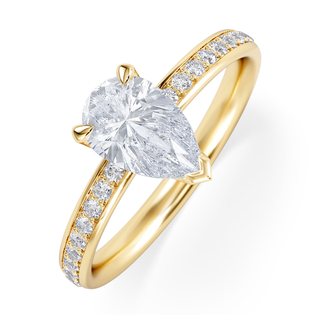 Origin 1.25ct Pear Cut Lab Diamond Solitaire Engagement Ring with Side Stones in 18K Yellow Gold