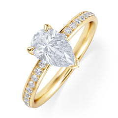 Origin 1.25ct Pear Cut Lab Diamond Solitaire Engagement Ring with Side Stones in 18K Yellow Gold