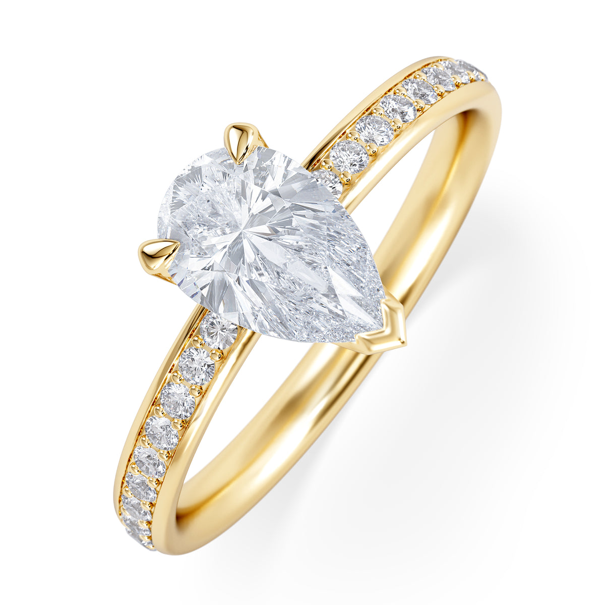 Origin 1.25ct Pear Cut Lab Diamond Solitaire Engagement Ring with Side Stones in 18K Yellow Gold