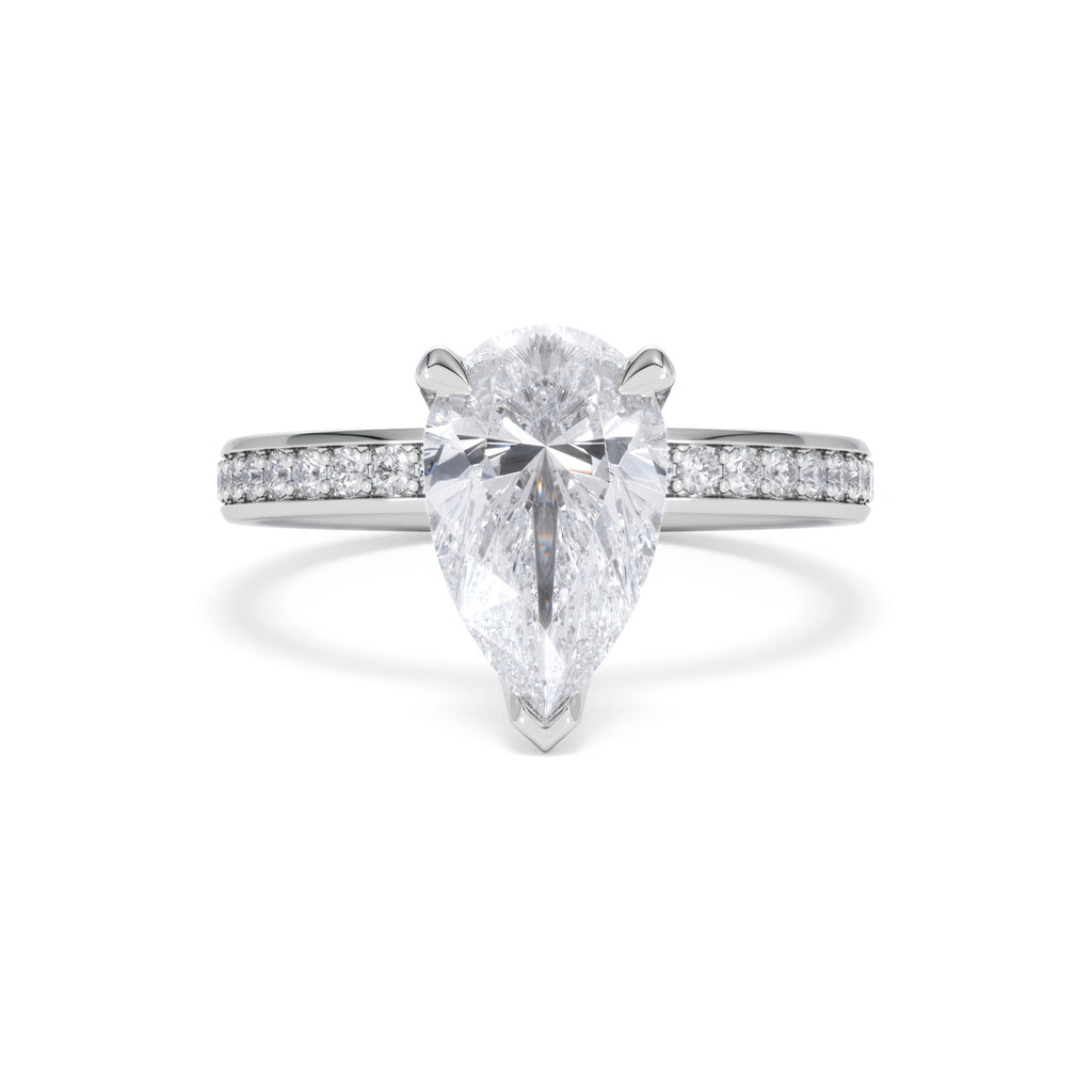 Origin 2.25ct Pear Cut Lab Diamond Solitaire Engagement Ring with Side Stones in 18K White Gold