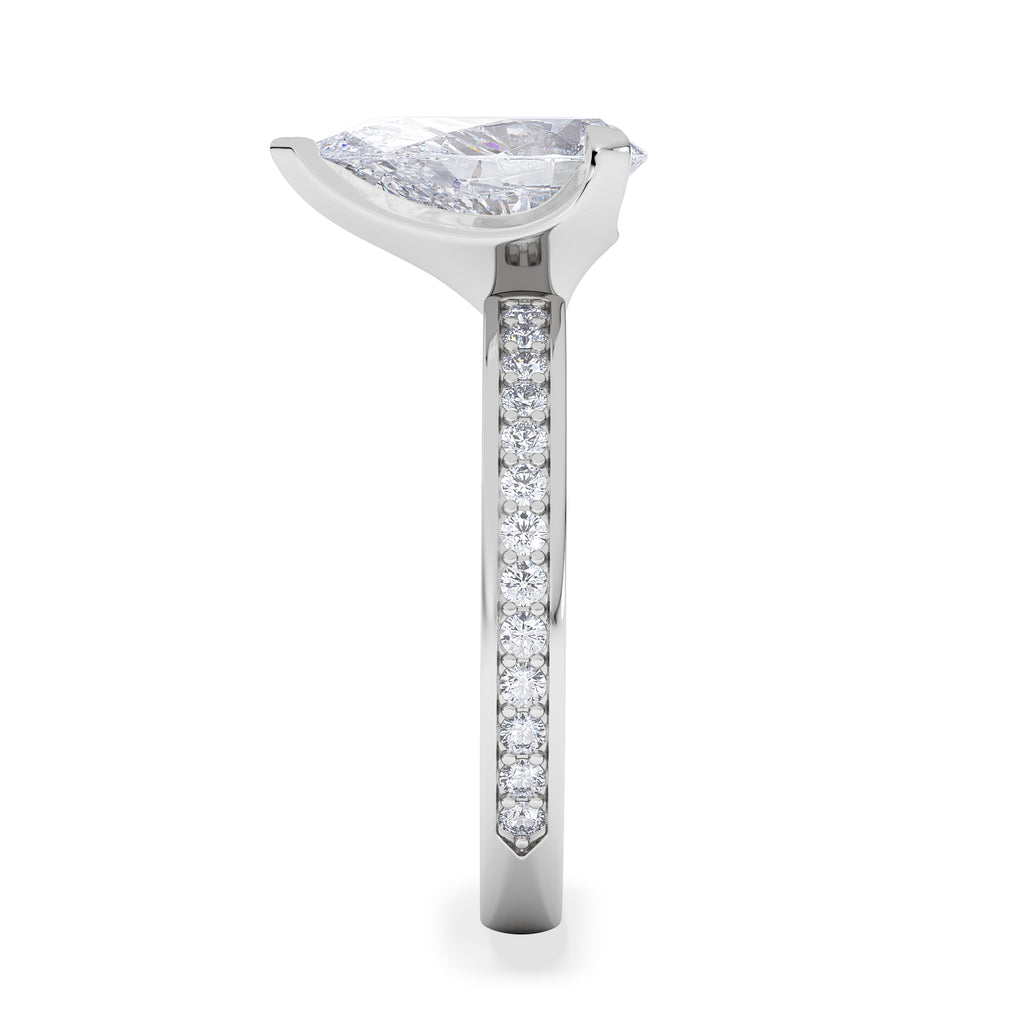 Origin 2.25ct Pear Cut Lab Diamond Solitaire Engagement Ring with Side Stones in 18K White Gold