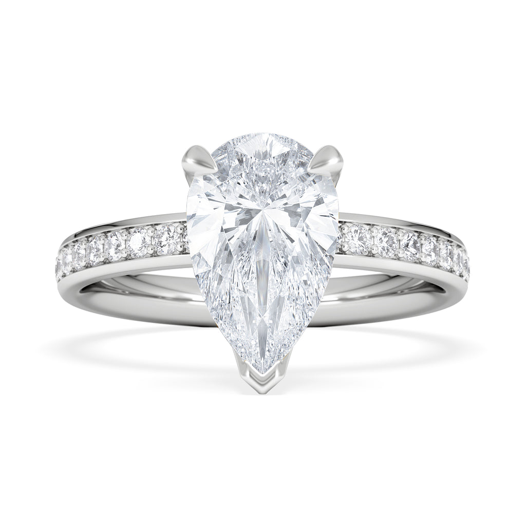 Origin 2.25ct Pear Cut Lab Diamond Solitaire Engagement Ring with Side Stones in 18K White Gold