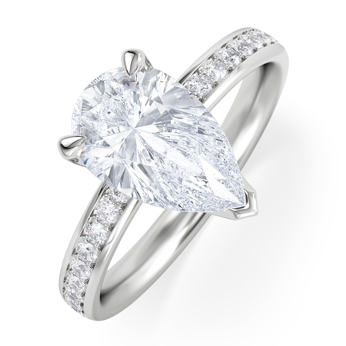 Origin 2.25ct Pear Cut Lab Diamond Solitaire Engagement Ring with Side Stones in 18K White Gold