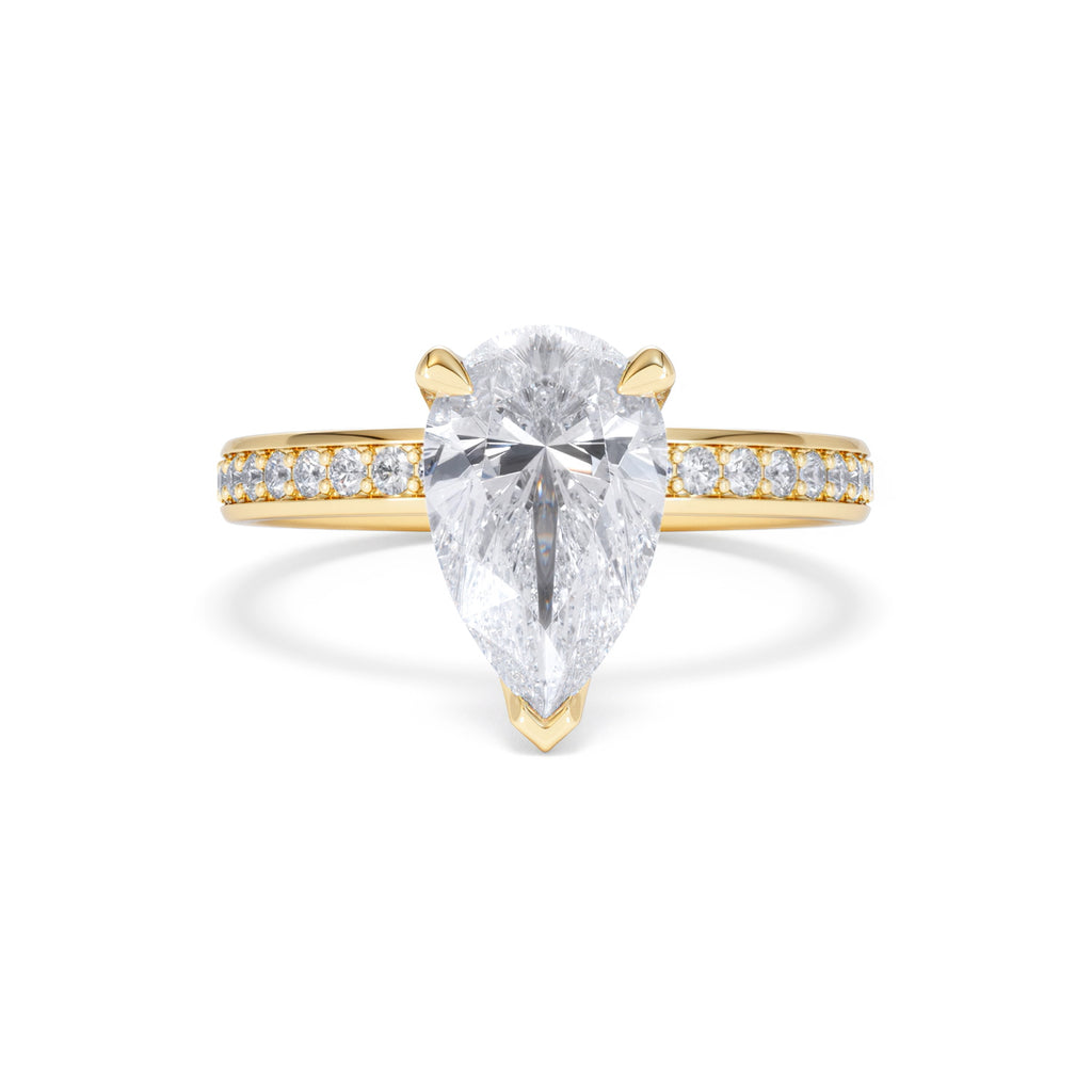 Origin 2.25ct Pear Cut Lab Diamond Solitaire Engagement Ring with Side Stones in 18K Yellow Gold