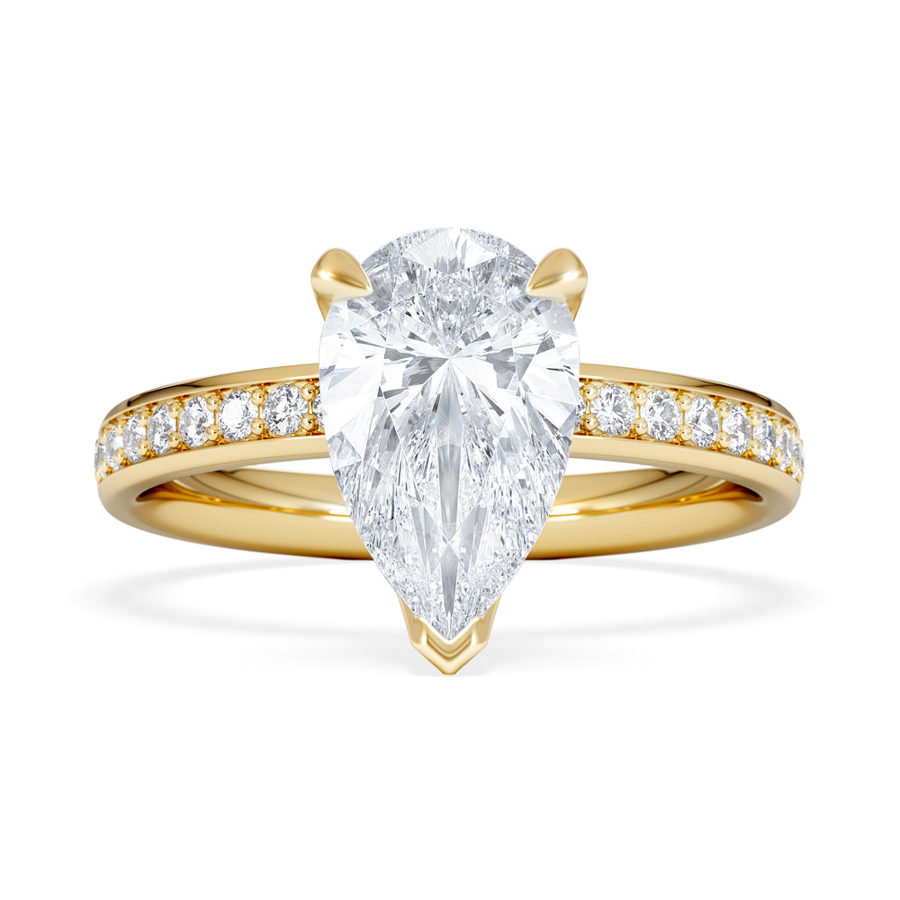 Origin 2.25ct Pear Cut Lab Diamond Solitaire Engagement Ring with Side Stones in 18K Yellow Gold