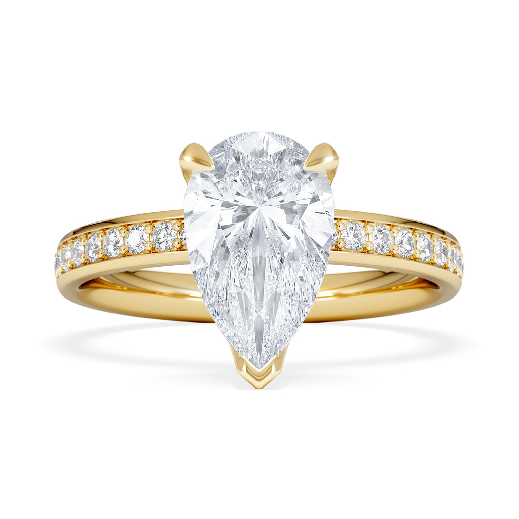 Origin 2.25ct Pear Cut Lab Diamond Solitaire Engagement Ring with Side Stones in 18K Yellow Gold