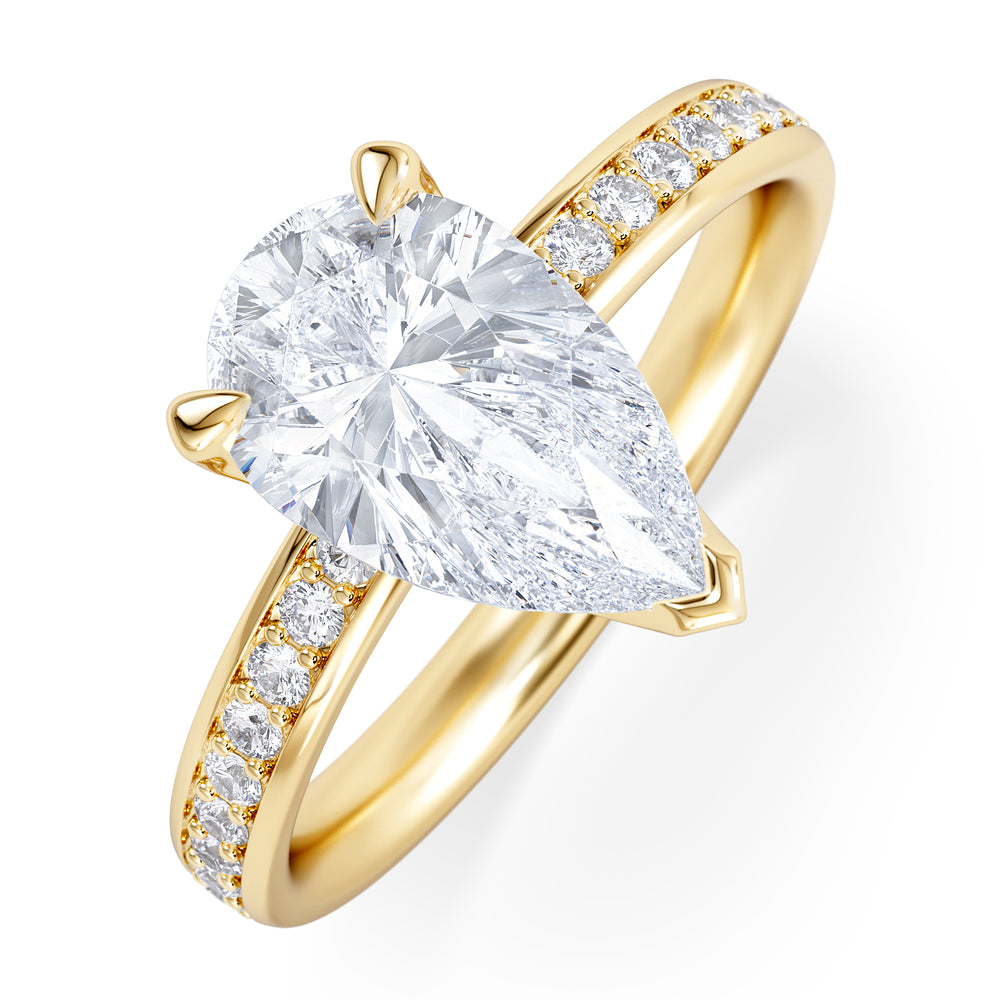 Origin 2.25ct Pear Cut Lab Diamond Solitaire Engagement Ring with Side Stones in 18K Yellow Gold