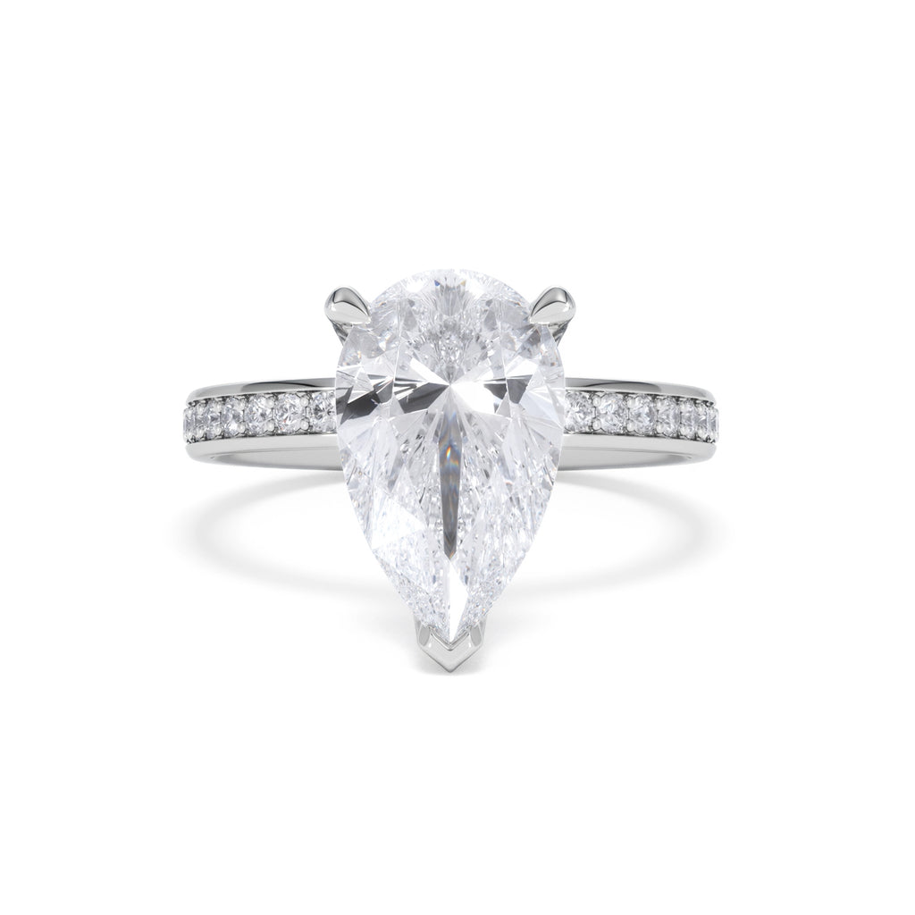 Origin 3.30ct Pear Cut Lab Diamond Solitaire Engagement Ring with Side Stones in Platinum