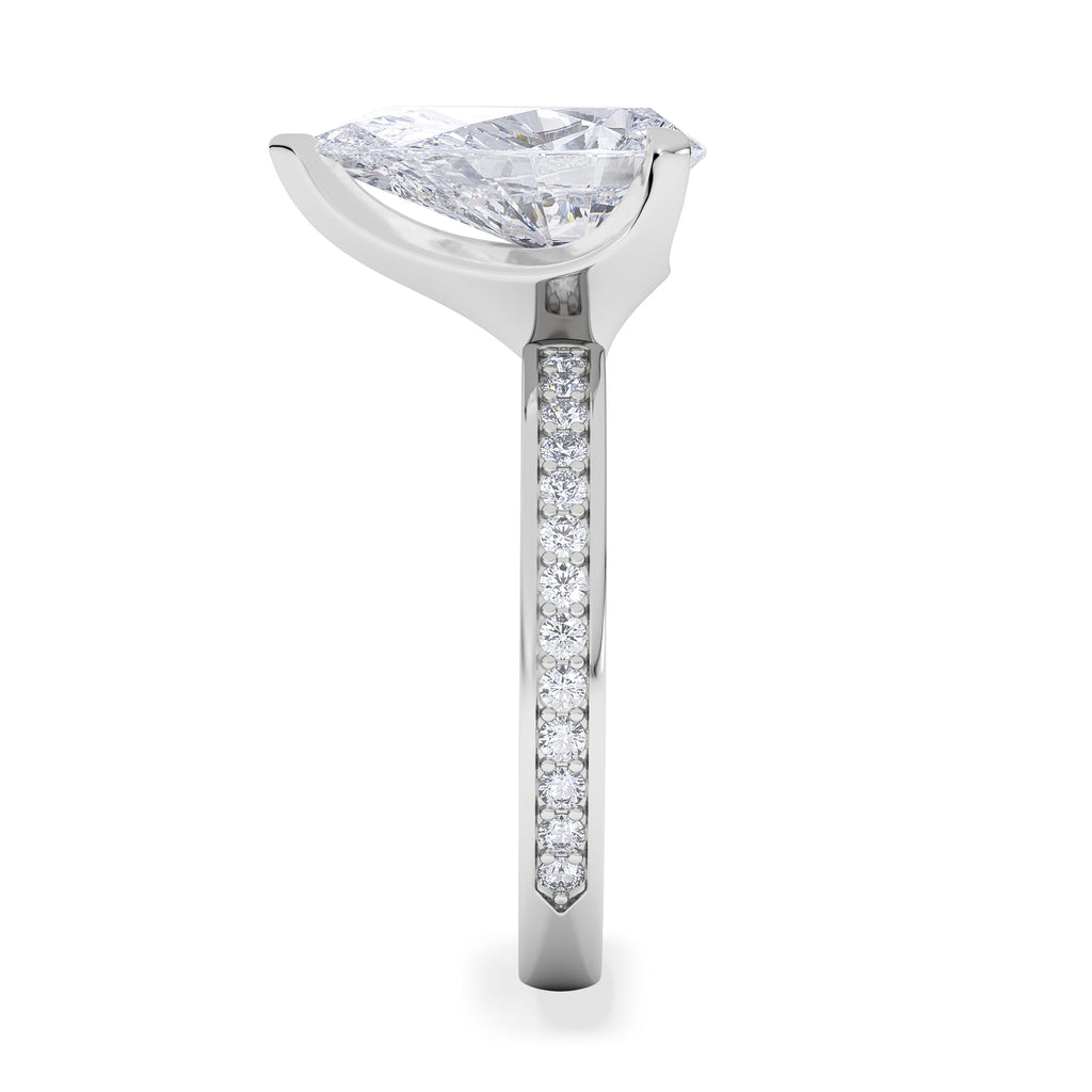 Origin 3.30ct Pear Cut Lab Diamond Solitaire Engagement Ring with Side Stones in 18K White Gold