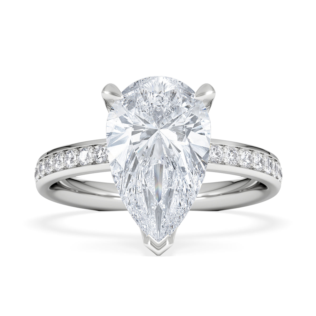 Origin 3.30ct Pear Cut Lab Diamond Solitaire Engagement Ring with Side Stones in Platinum