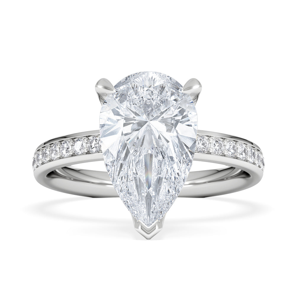 Origin 3.30ct Pear Cut Lab Diamond Solitaire Engagement Ring with Side Stones in 18K White Gold