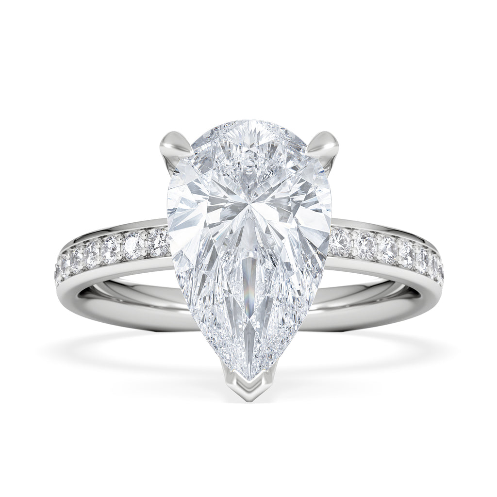 Origin 3.30ct Pear Cut Lab Diamond Solitaire Engagement Ring with Side Stones in 18K White Gold