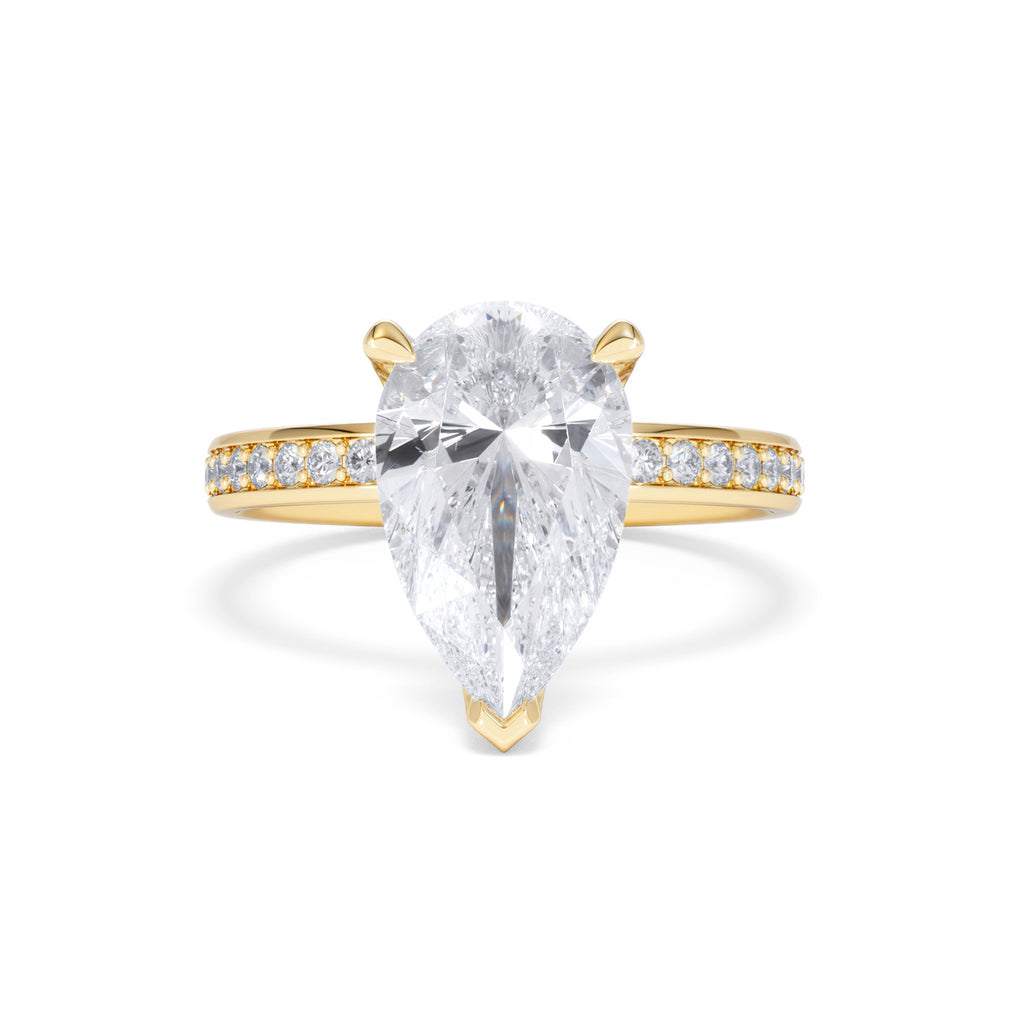 Origin 3.30ct Pear Cut Lab Diamond Solitaire Engagement Ring with Side Stones in 18K Yellow Gold