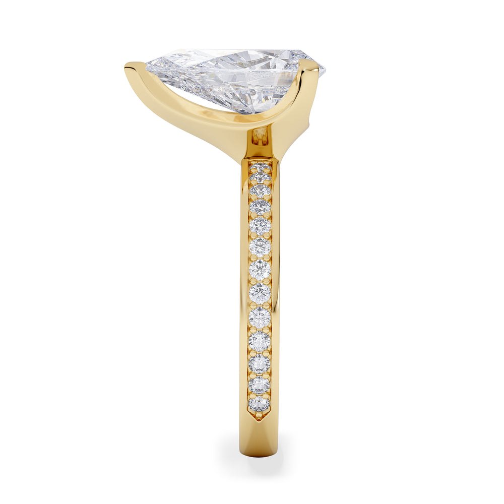 Origin 3.30ct Pear Cut Lab Diamond Solitaire Engagement Ring with Side Stones in 18K Yellow Gold