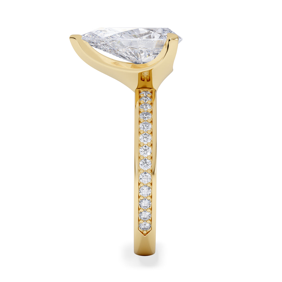 Origin 3.30ct Pear Cut Lab Diamond Solitaire Engagement Ring with Side Stones in 18K Yellow Gold