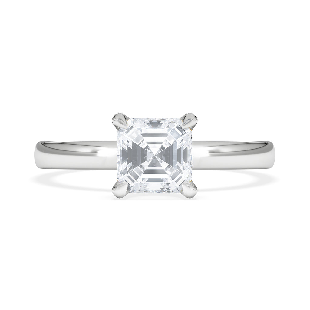 Origin 1.00ct Asscher Cut Lab Diamond Solitaire Engagement Ring in 18K White Gold