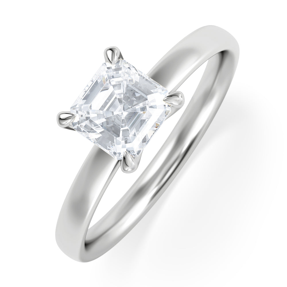 Origin 1.00ct Asscher Cut Lab Diamond Solitaire Engagement Ring in 18K White Gold