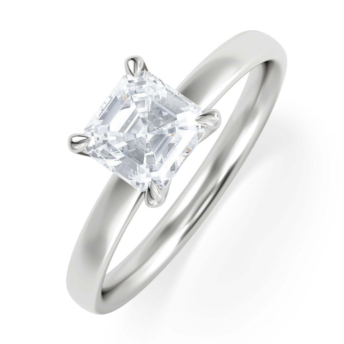 Origin 1.00ct Asscher Cut Lab Diamond Solitaire Engagement Ring in 18K White Gold