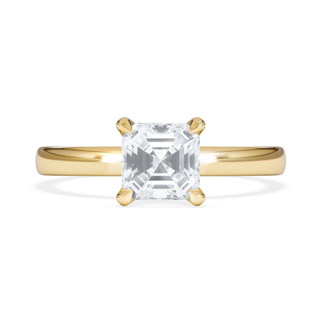 Origin 1.00ct Asscher Cut Lab Diamond Solitaire Engagement Ring in 18K Yellow Gold
